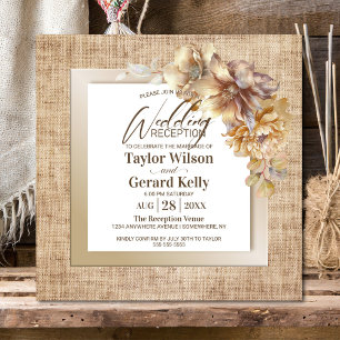 Rustic Burlap Gold Floral Wedding Reception Invitation