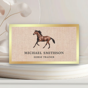 Rustic Burlap Gold Foil Horse Riding Instructor Business Card