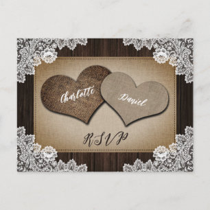 Rustic Burlap Hearts RSVP Postcard Meal Choice