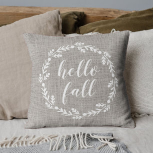 Rustic Burlap Hello Fall Decorative Cushion