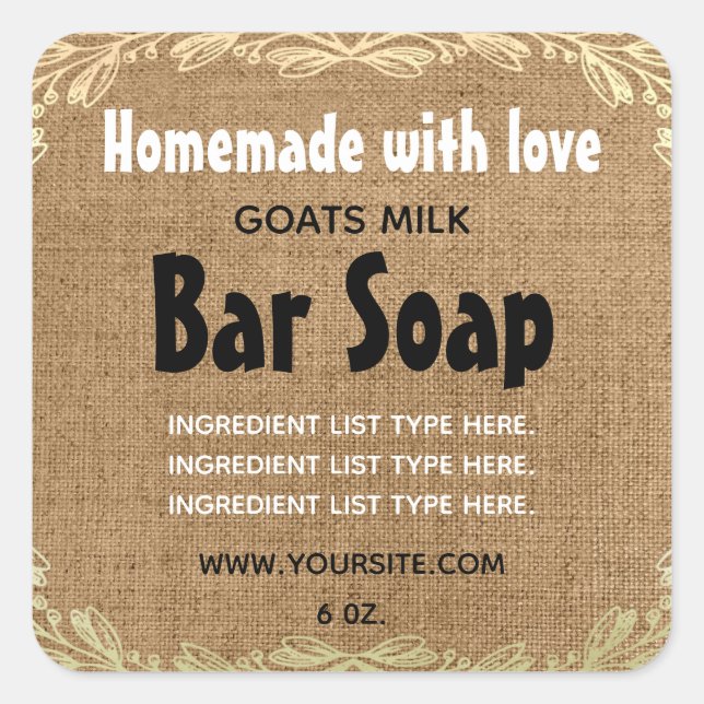 Rustic Burlap Homemade with Love Soap Label (Front)