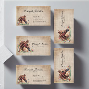 rustic burlap, horse wildflower equestrian business card
