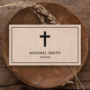 Rustic Burlap Jesus Christ Cross Pastor Business Card