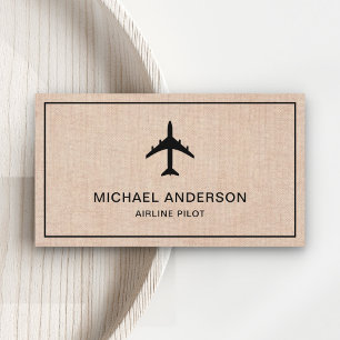 Rustic Burlap Jet Aircraft Aeroplane Airline Pilot Business Card