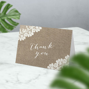 Rustic Burlap & Lace Baby Shower Thank You Card