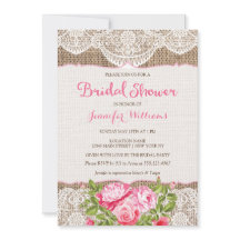 Rustic Burlap Lace Bridal Shower Invitation Roses