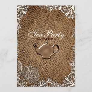 rustic burlap lace country bridal tea party invitation