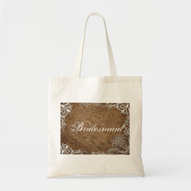 rustic burlap lace country wedding bridesmaid tote bag (Front)