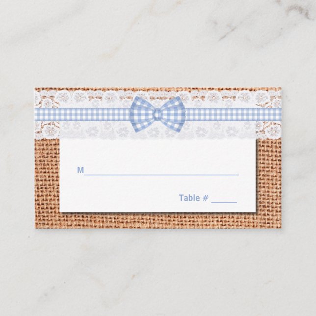 Rustic Burlap & Lace Country Wedding Place Card (Front)