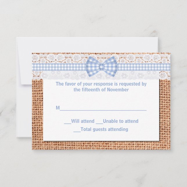 Rustic Burlap & Lace Country Wedding Response Card (Front)