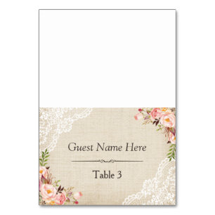 Rustic Burlap Lace Floral Wedding Place Table Number
