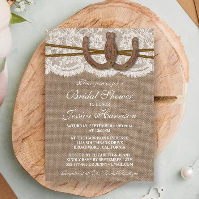 Rustic Burlap & Lace Horseshoe Bridal Shower Invitation (Creator Uploaded)