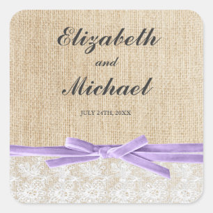 Rustic Burlap Lace Lavender Ribbon Favour Label
