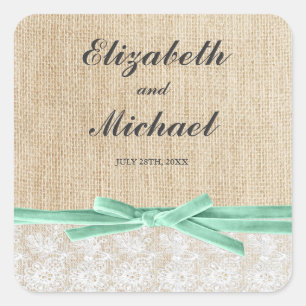 Rustic Burlap Lace Mint Ribbon Favour Label