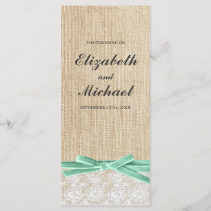 Rustic Burlap Lace Mint Ribbon Wedding Program Programme