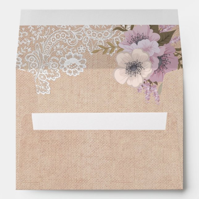 Rustic Burlap Lace Pink Floral Envelope (Back (Bottom))