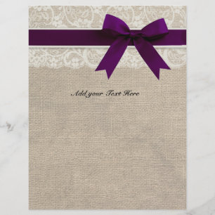 Rustic Burlap Lace Plum Ribbon Letterhead