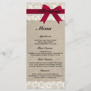 Rustic Burlap & Lace Red Wedding Menu