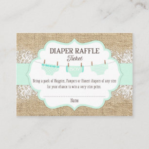 Rustic Burlap Lace Seafoam Diaper Raffle Ticket Enclosure Card