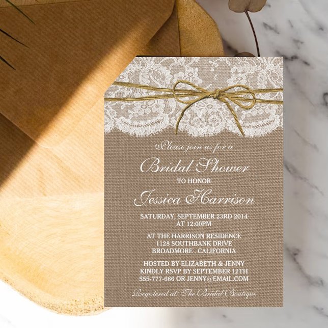 Rustic Burlap, Lace & Twine Bow Bridal Shower Invitation (Creator Uploaded)