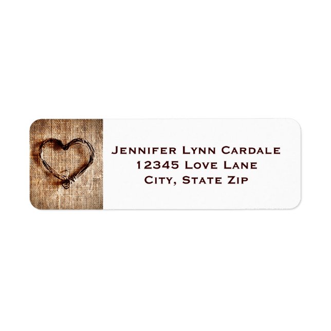 Rustic Burlap Lace Twine Heart Address Labels (Front)