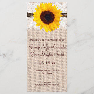 Rustic Burlap Lace Twine Sunflower Wedding Program Programme