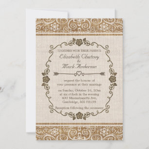 Rustic Burlap Lace Wedding Invitation