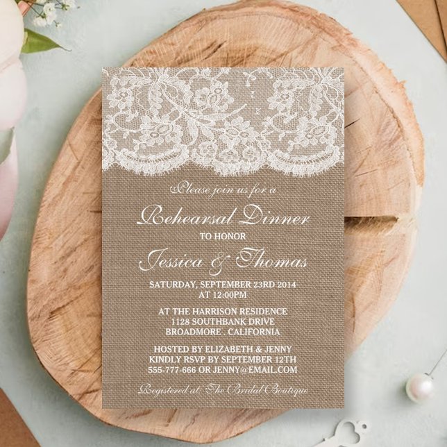 Rustic Burlap & Lace Wedding Rehearsal Dinner Invitation (Creator Uploaded)