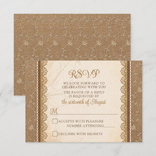 Rustic Burlap Lace Wedding RSVP Card