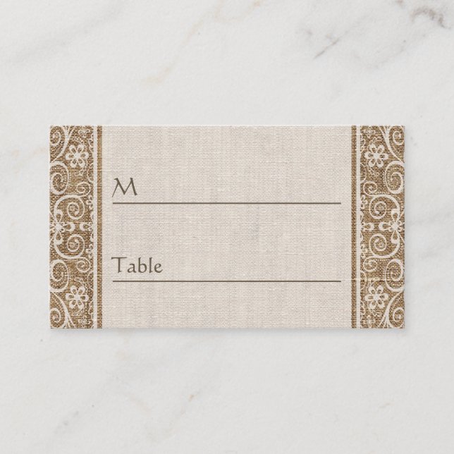 Rustic Burlap Lace - Wedding Table Place Card (Front)