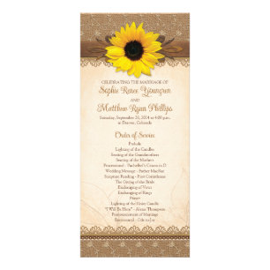 Rustic Burlap Lace Wood Sunflower Wedding Program Rack Card