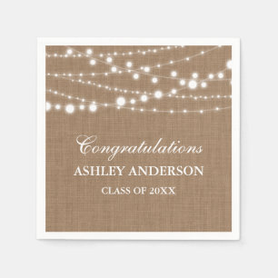 Rustic Burlap Lights Graduation Party Napkin