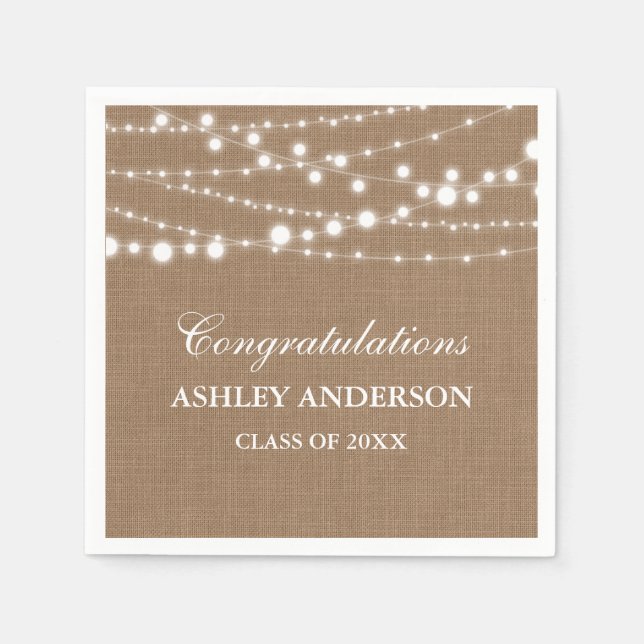 Rustic Burlap Lights Graduation Party Napkin (Front)