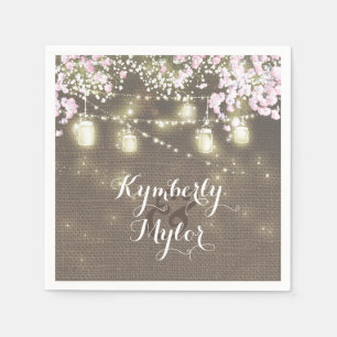 Rustic Burlap Lights Mason Jars Wedding Napkin