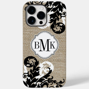 Rustic Burlap Look and Flourish Monogram Case-Mate iPhone 14 Pro Max Case