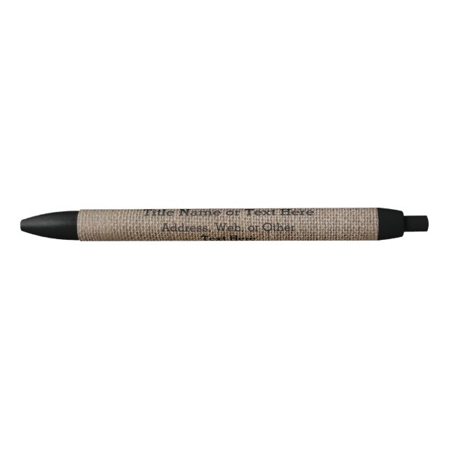 Rustic Burlap-Look Brown Printed Background Black Ink Pen (Front)