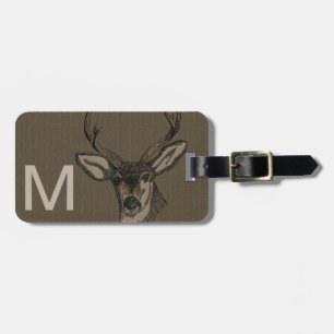 Rustic Burlap Look Deer Head Pattern Luggage Tag