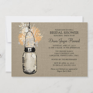 Rustic Burlap Mason Jar and Wildflowers Invitation