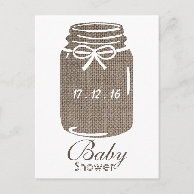 Rustic Burlap Mason Jar Baby Shower Invitation (Front)