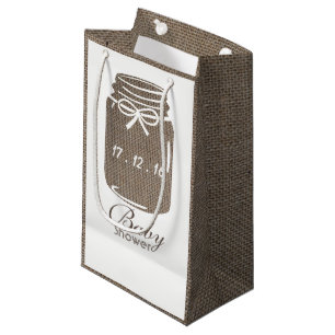 Rustic Burlap Mason Jar Baby Shower Small Gift Bag