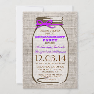 Rustic Burlap Mason Jar Engagement Party Invitation