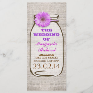 Rustic burlap mason jar purple wedding programs programme