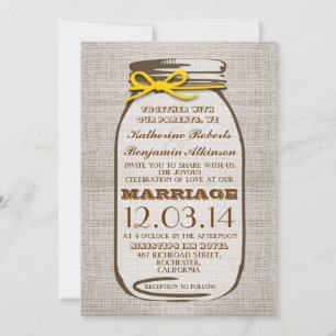 Rustic Burlap Mason Jar Wedding Invitation