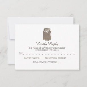 Rustic Burlap Mason Jar Wedding RSVP Card