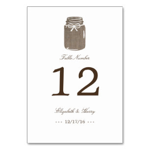 Rustic Burlap Mason Jar Wedding Table Number