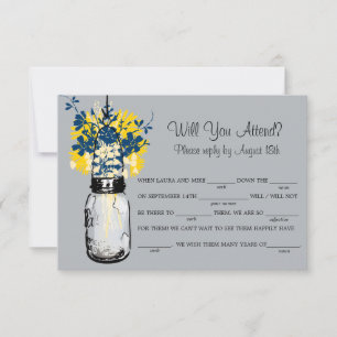 Rustic Burlap Mason Jar Wildflowers LIB RSVP Card