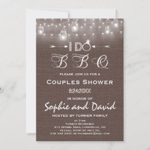 Rustic Burlap Mason Jars String Lights I DO BBQ Invitation