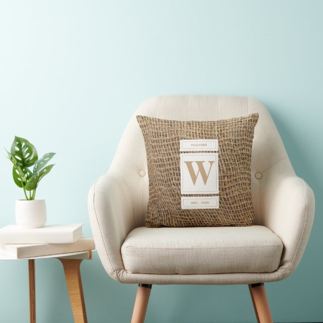 Rustic Burlap Monogram Initial  Cushion (Chair)