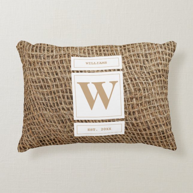 Rustic Burlap Monogram Initial Decorative Cushion (Front)