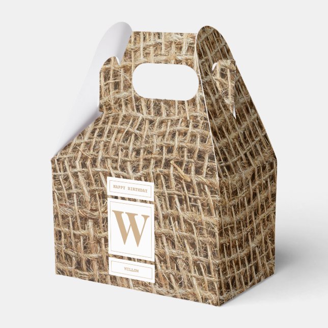 Rustic Burlap Monogram Initial Favour Box (Front Side)